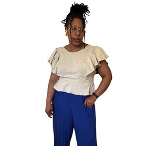 Banana Republic Top Flutter Sleeve Open Cutout Back Peplum Hem